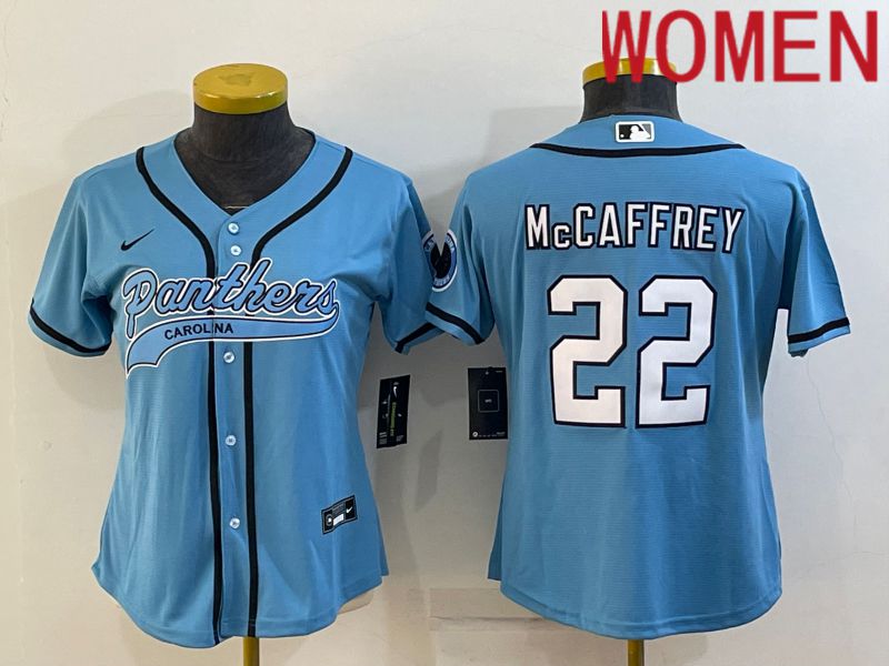 Women Carolina Panthers #22 Mccaffrey Blue 2022 Nike Co branded NFL Jerseys